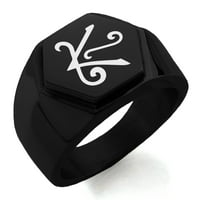 Неръждаема стомана Reiki Shanti Peace гравиран шестоъгълник Crest Flat Top Biker Style Полиран пръстен