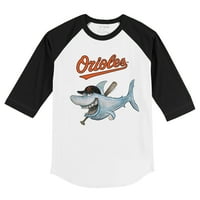 Младежки мъничко бяло черно черно балтимор Orioles Shark 3 4-ръкав тениска Raglan
