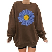 Riforla Women Fashion Print Crewneck Loose Sweatshirt Небрежен пуловер с дълъг ръкав върхове женски суичър без качулка кафява l