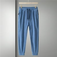 Smihono се занимава с мъжки панталони с прав крак еластична талия твърд цвят удобен салон Небрежен мода уютни ежедневни панталони меки джобове спокойни панталони с пълна дължина мъжки свободно време синьо