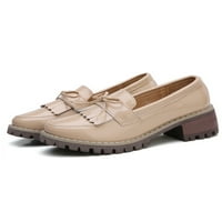 Ferndule Дами кръг на пръст Платформа Loafer Party Vintage Pumps Comfort Bow Tie Leather Shoes Alsicot 7