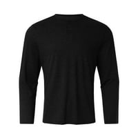 Ризи с V-образно декол за мъже големи и висок стилен плътен цвят дълъг ръкав ежедневна тениска дишаща спортна пуловер блузна ризи черни xxl