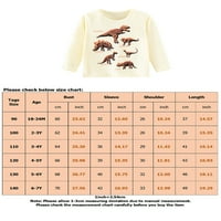 Glonme Dinosaur Printed ризи за бебе кръгла яка за пътуване блуза сладка животински печат есенни върхове бежово