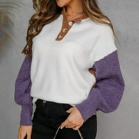 Женски пуловер жени модни пачуърк пуловери с дълъг ръкав свободни бутони върхове пуловер плетен джъмпер топ есенни дрехи тоалети