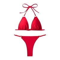 Huachen Women's Fashion Solid Color Sexy Hollow Open Back Bikini Swimsuit Splits Bwynsuit, Red S