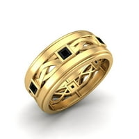Квадратно черен шпинел стерлинги сребро златно vermeil усукано въже подредени жени сватбен пръстен