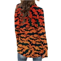 Женски жилетка от тиквени принт от кардигани плюс размер дълъг ръкав Отворен преден пуловер есен зимно мляко фибри шлифовъчно палто оранжево f