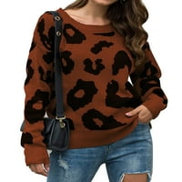 Пуловери за жени Леопардов печат Екипаж Врат пуловер пуловер Небрежен дълъг ръкав плетен пуловер върхове Alsol Lamesa