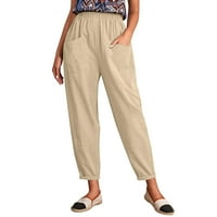 B91XZ работни панталони за жени Лято и оцветете женски разхлабени с широки крака памук памук с плътни джобни панталони за жени, модерни каки, ​​размер m