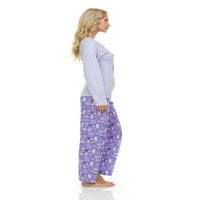 Lati Fashion памучни жени пижами комплекти панталони и горен дълъг ръкав, 2-части женски пижами комплект лилаво xl