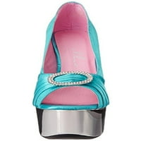Ellie Shoes E-609-Lauren 6 Satin Womens Peep Toe Chrome Platform с катарама за кристал. Тил