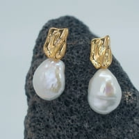 Qingyeji бели истински барокови перли Обеци за жени, сребърни обеци, подарък за нея