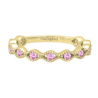 DazzlingRock Collection Round Pink Sapphire Stone подреждащ вълнова лента пръстен за жени в 10K жълто злато, размер 6.5