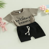 Mubineo Toddler Boys Summer Outfit Sits Комплекти за късо ръкав заек тениска + твърди цветове шорти за теглене