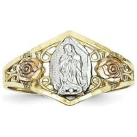 Твърда 10K злато двутон и родий Дева Мария от Гуадалупе пръстен - размер 5.5