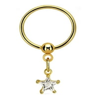 Ijewelry златен тон от неръждаема стомана висяща звезда отрязано ясно cz пленник с мъниста пръстен